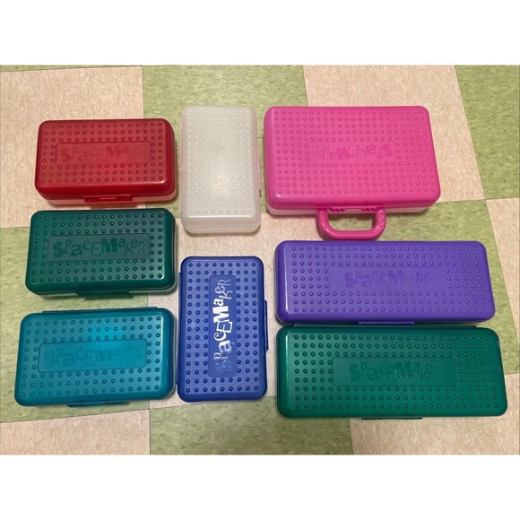 Lot 8 Vtg 90's Spacemaker Pencil Box Newell Office Multicolored Handle Organize